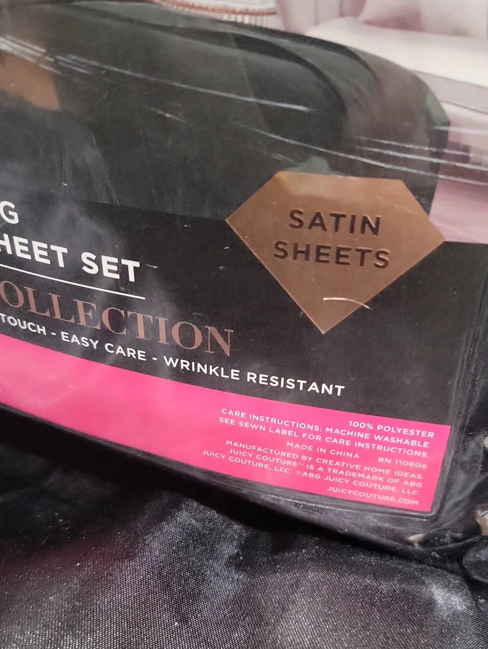 Juicy Couture Black Satin King 4-Piece Sheet Set